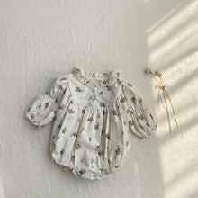 Load image into Gallery viewer, Girls collection with ivory base nd autumn florals, this romper is a must have outfit exclusive to Bel bambini boutique. Shop our baby and toddler clothing online oday ad get free shipping when you spend £80.