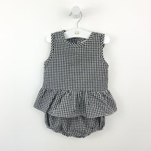 Load image into Gallery viewer, Girls peplum top and bloomers set in navy gingham print, perfect summer outfit for baby girls. Shop our exclusive collections for babies and toddlers today.