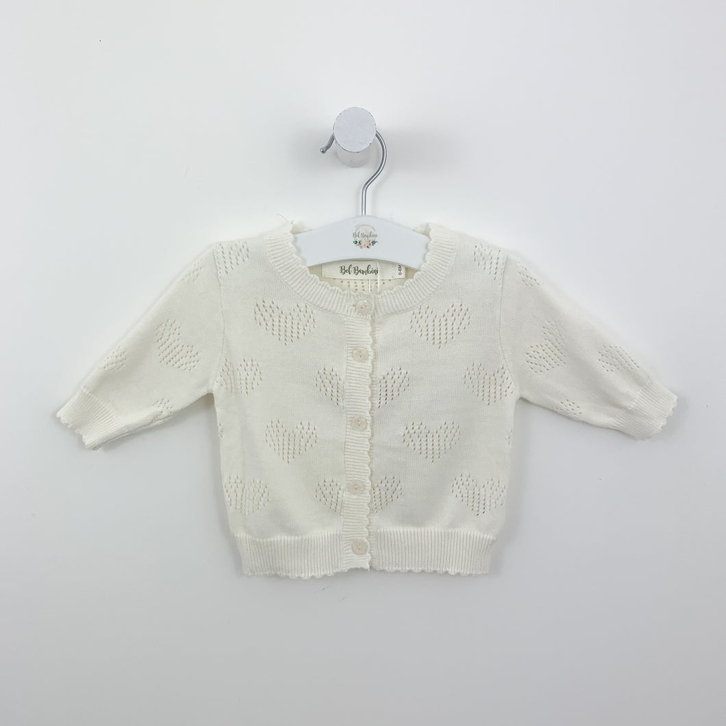 Baby girls cardigan for summertime. Long sleeve cardigan made from 100% cotton yarn is perfect for spring summer. Knitted in supersoft cotton yarn for girls age 0-24 months. Shop our new baby collection at Bel Bambini baby boutique.