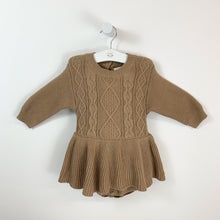 Load image into Gallery viewer, Cable knitted romper for girls aged 0-2 years, Shop our fashionable and trendyt baby and toddler clothing online at Bel Bambini baby fashion boutique.  Fashion essentials for babies and toddlers.