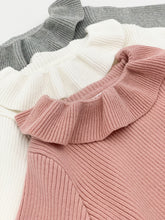 Load image into Gallery viewer, Girls rib knit sweater is available in ivory, grey or pink. Warm and comfortable top for baby and toddlers exclusive to Bel Bambini baby boutique.