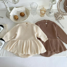 Load image into Gallery viewer, Detail shot of the back of out cable knit peplum romper for girls, Showing the keyhole back detail. Girls clothing for 0-2 years available at Bel Bambini baby and toddler fashion.