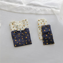 Load image into Gallery viewer, Baby and toddler loungewear sets for boys and girls. Long sleeved top and leggings withy the cutest lemon print. Available in cream and navu. 0-6 months, 6-9 months, 9-12 months, 12-18 months, 18-24 months.