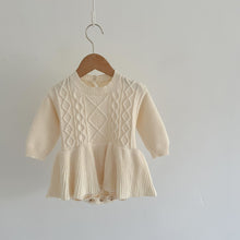 Load image into Gallery viewer, Beautiful knitted rompers for girls, exclusive to Bel Bambini baby and toddler fashion. Essential autumn winter styles for baby girls.