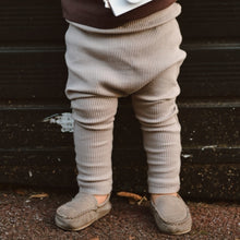 Load image into Gallery viewer, Rib knitted leggings for babies and toddlers. Beautiful shade of taupe. Comfortable leggings for 0-2 years. Shop our new Baby and toddler clothing collections at Bel Bambini baby clothing boutique.