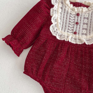 Flounce sleeves and a lace trim make this red style the perfect autumn winter Christmas party outfit for girls.
