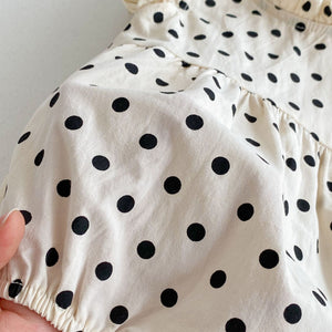 Cotton fabric with a timeless polka dot print. Toddler summer clothing and baby summer clothing for girls 0-3 years.