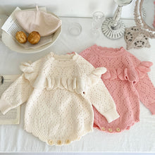 Load image into Gallery viewer, Knitted rompers for baby girls anf toddlers girls are super stylish, cute and comfortable. Great for layering with tights.