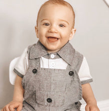 Load image into Gallery viewer, Baby dungaree set. Baby boy wearing our Bel Bambini set that includes a cute pair of Dungarees and a matching contrast Tee. Gorgeous little outfit for baby boys and toddler boys clothing. Baby and toddler gift ideas.