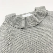 Load image into Gallery viewer, Rib knit sweater for girls with a pretty frill collar, super warm and comfortable sweater up to 3 years old. Shop girls tops at Bel Bambini baby boutique.