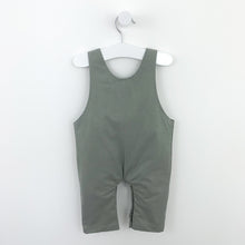 Load image into Gallery viewer, Back shot of our baby boys dungarees in grey. Boys clothing at Bel Bambini ages 0-24m.