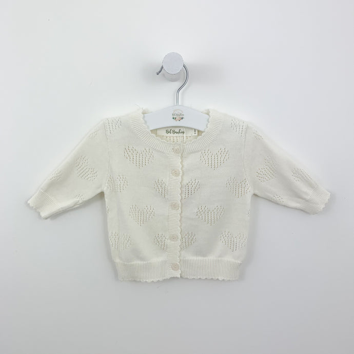 Baby girls cardigan for summertime. Long sleeve cardigan made from 100% cotton yarn is perfect for spring summer. Knitted in supersoft cotton yarn for girls age 0-24 months. Shop our new baby collection at Bel Bambini baby boutique.