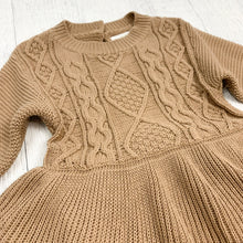 Load image into Gallery viewer, Our girls knitted romper is available in cream or mocha. Perfect essential girls outfit for the autumn winter season. Long sleeves make this warm and cosy. Shop our baby and toddler collections online at Bel Bambini baby boutique.