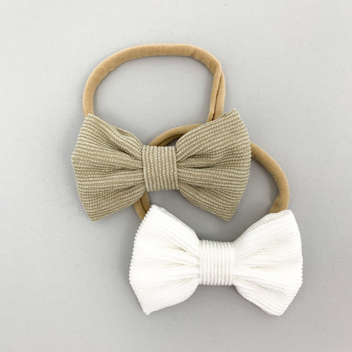 Bow Headbands Two Pack- Sage & White