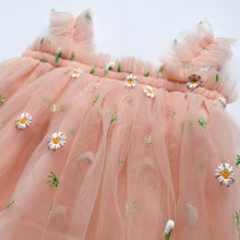 Load image into Gallery viewer, Strappy shoulderswith tulle frills and an elasticated chest make this girls party dress super cute and perfect for those special occasions. Shop our hair accessories for the perfect match to complete your party outfit. Pretty princess dress is so dreamy and perfect for birthdays, weddings, christenings and summer time.