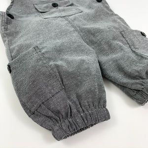Detail image showing toddler and baby boys dungarees. The hem at the leg has is elasticted for a perfect fit. Button and pockets feature on the side and front of the dungarees. Cute toddler set or fab set for baby boys.