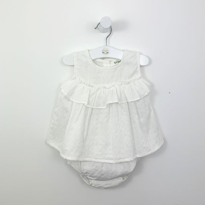 Bloomer set for summer in white. Perfect summer styles for babies and toddlers exclusive to Bel Bambini baby boutique. Shop our baby gifts and baby clothing from newborn up yo  years. Boys and girls clothing.