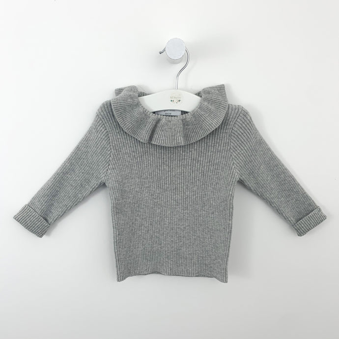 Girls grey sweater up to 3 years. Frill collar and ribbed knitted fabric base. Long sleeves, perfect  girls sweater for winter time when its cold outside.