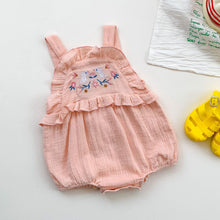 Load image into Gallery viewer, Embroidered with birds and flowers, our girls romper is perfectly lightweight for the hot summer months. Shop our collections online.