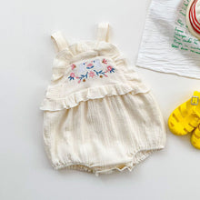 Load image into Gallery viewer, Embroidered with birds and flowers, our girls romper is perfectly lightweight for the hot summer months. Shop our collections online.
