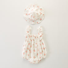 Load image into Gallery viewer, Whitre and strawberry printed summer set for baby girls age 0- 2 years available at Bel Bambini baby and toddler clothing boutique. Shop our baby summer clothesonline.