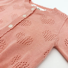 Load image into Gallery viewer, Cotton knitted long sleeve cardigan. Spring summer cardigan for girls age 0-24 months in a super soft and comfortable 100% cotton yarn.
